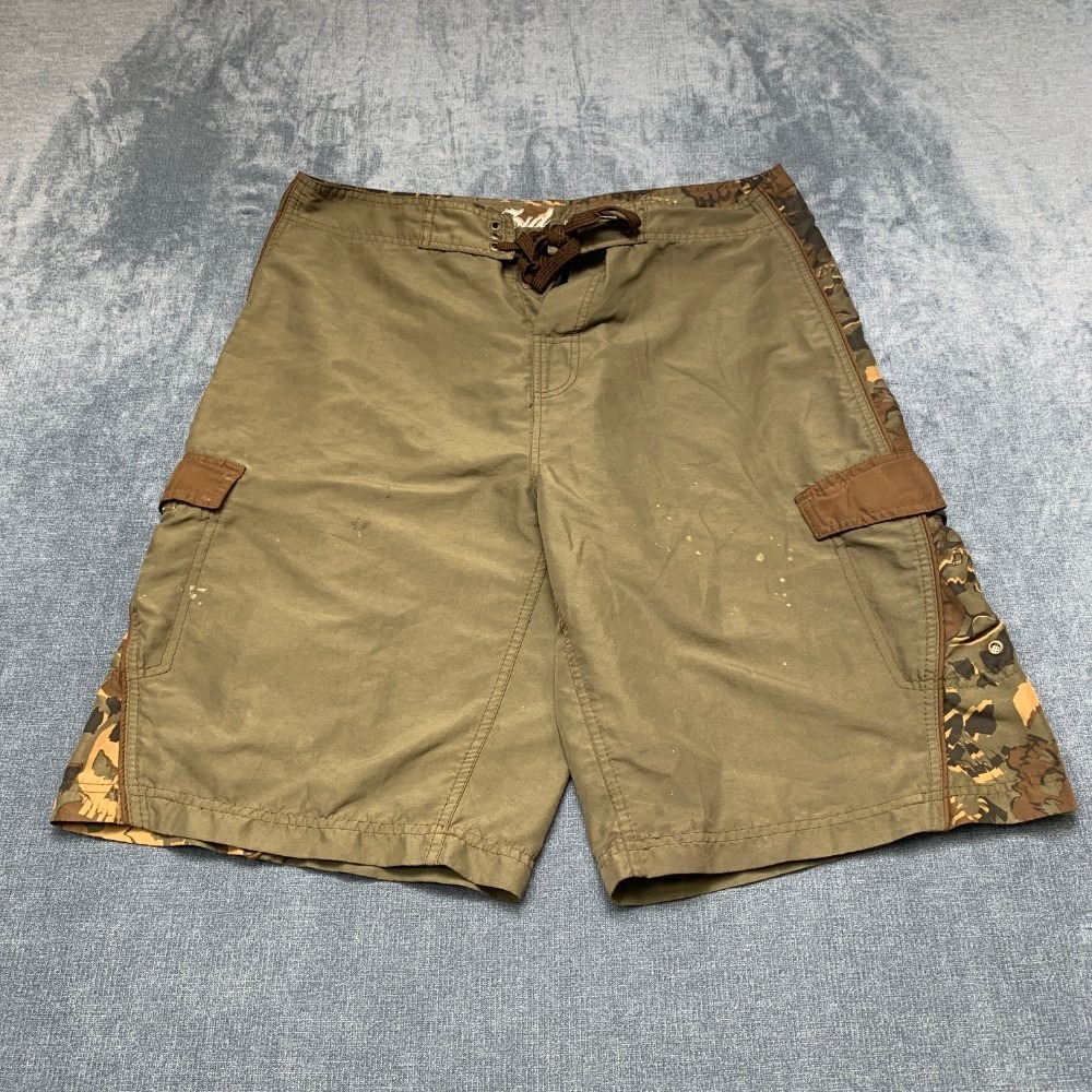 Y2K Sideout Board Shorts Mens 34 Green Camouflage Beach Surfing Swimwear